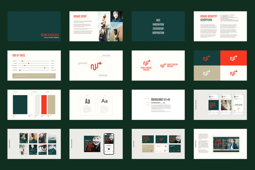 Seiten eines Brand Manuals mit Farben, Schriften und Logo für The Art of Being a CEO