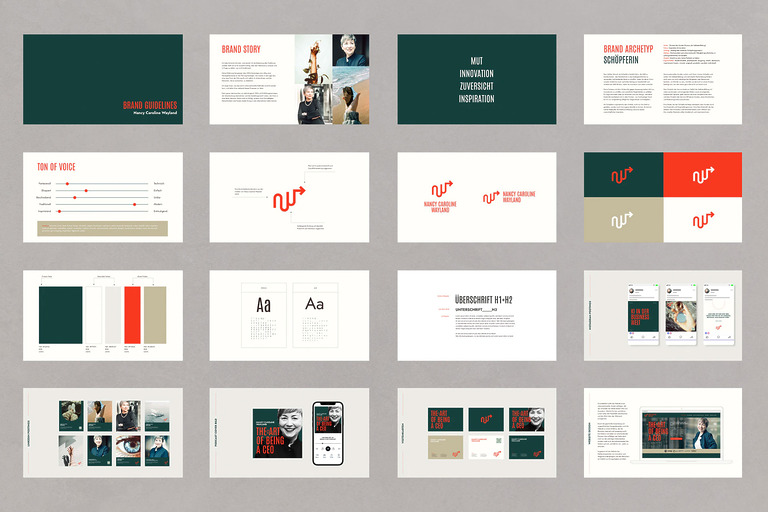 Seiten eines Brand Manuals mit Farben, Schriften und Logo für The Art of Being a CEO